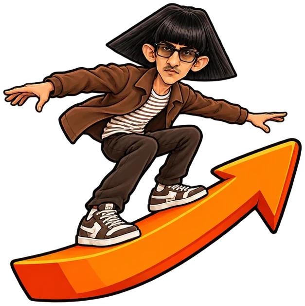 Frunks surfing an orange arrow